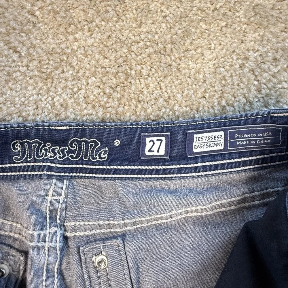 MISS ME Jeans EASY SKINNY JE5735ESR 27 Embellished Stretch HEMMED 31X26 F701